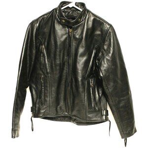 Vtg 1990s Black Leather Biker Jacket Men S/M 36 Punk Rock Vented Back Elbow Pads